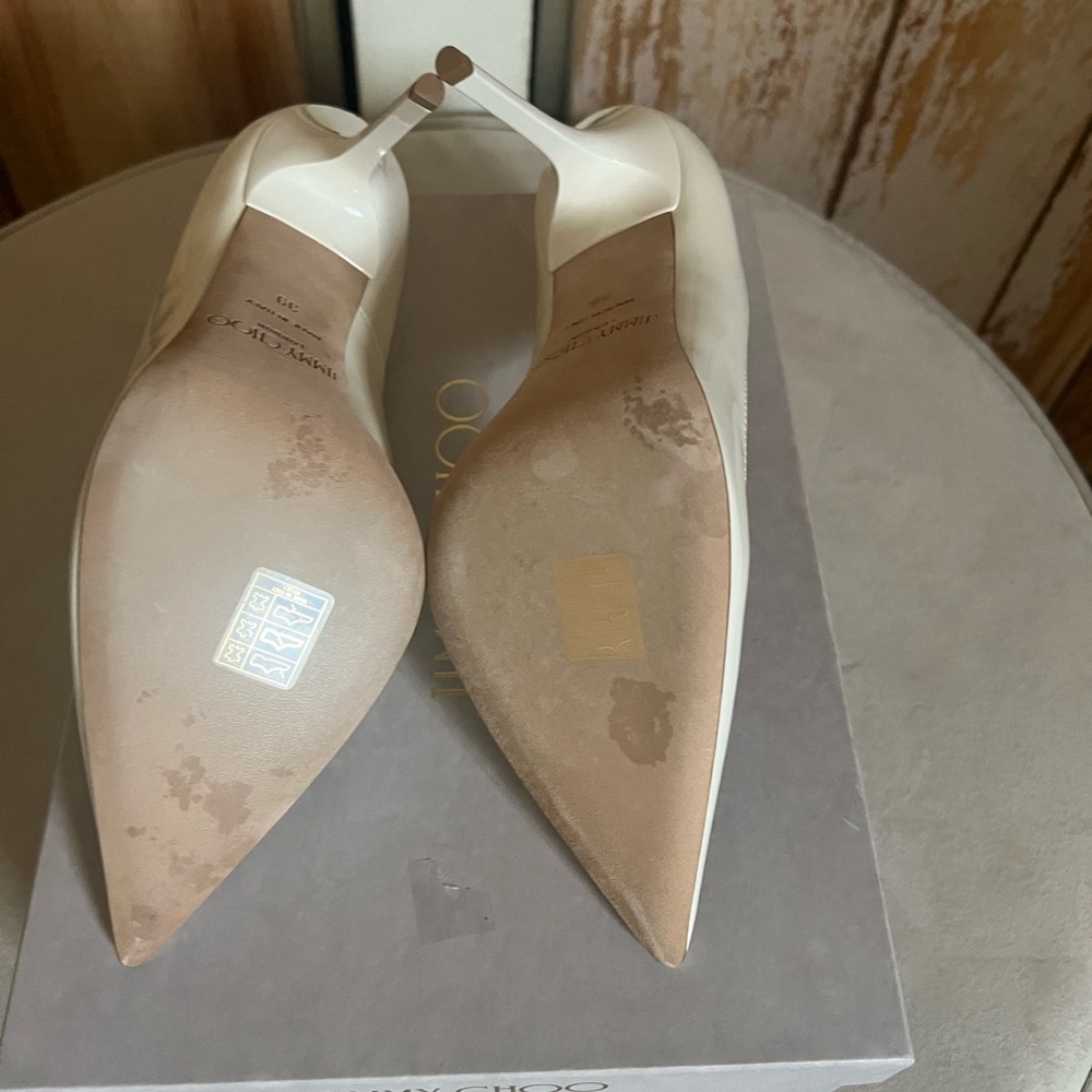 Jimmy Choo Cream Pointed-Toe Patent Leather Heels - Picture 3 of 3